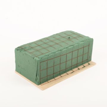 ®mosy Ökodur Decorazioni funerarie Schiuma floreale VESDO con rete metallica, bordo con impugnatura, base in legno naturale, verde, 22,5x11x8,5 cm