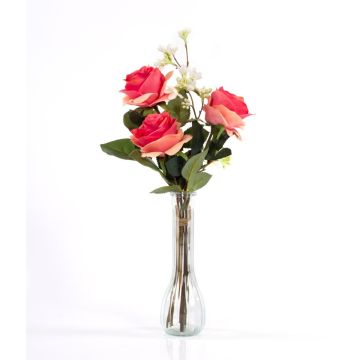 Boquet di rose finte SIMONY con accessori, salmone, 45cm, Ø20cm