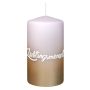 Candela corta JARDENA con scritta, persona cara, rosa delicato-oro, 13 cm, Ø 7 cm, 52 h