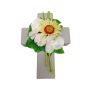 Composizione floreale artificiale di Gerbera, orchidea, Allium ANSGAR, croce, bianco-giallo, 20x15x9cm