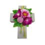 Composizione floreale artificiale di Gerbera, orchidea, Allium ANSGAR, croce, fucsia-rosa, 20x15x9cm