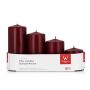 Corona dell'Avvento con candele JENARO, 4 pezzi, sfumate, bordeaux, 6 cm, 8 cm, 10 cm, 12 cm, Ø 5 cm - Made in Germany