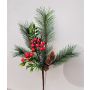 Ramo decorativo FREDEGONDA, pino, bacche di sorbo, pigne, rosso-verde, 65 cm