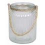 Vaso per candele ADANNA con manico, strisce verticali, trasparente, 14,5cm, Ø11cm