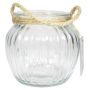 Portacandela AKILI con manico, strisce longitudinali, trasparente, 10,5 cm, Ø 12 cm