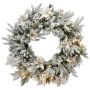 Corona artificiale invernale CARY, bianco, ghiacciato, LEDs, con frutti, Ø60cm