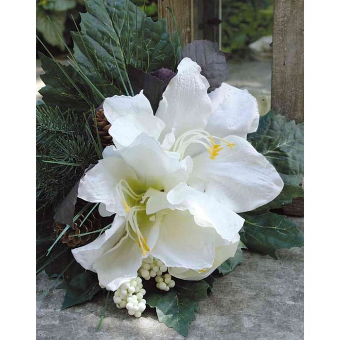Amaryllis mazzo di fiori 28 cm BIANCO artificiale ABETE ARTE ARTE FIORI PIANTE 