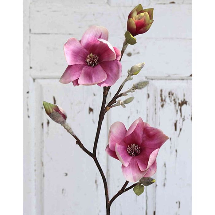 Ramo di magnolia artificiale ELISSA, rosa-fucsia, 80cm