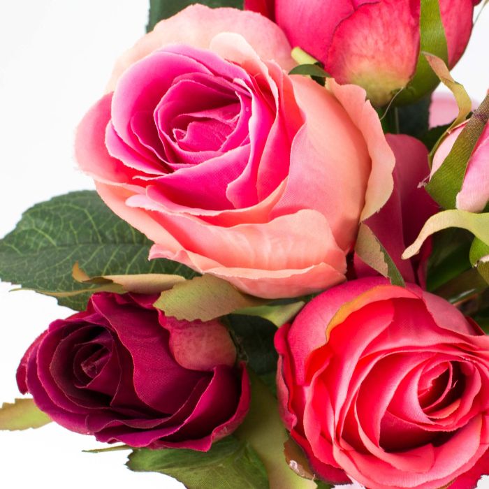Mazzo di rose decorativo mini-MOLLY, 5 rose, 3 gemme, rosa-magenta, 28cm, Ø  15cm - artplants Mazzi di fiori artificiali