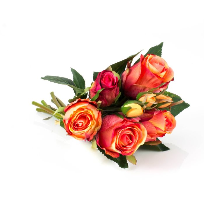 Mazzo di rose decorativo mini-MOLLY, 5 rose, 3 gemme, rosa-salmone, 28cm, Ø  15cm - artplants Mazzi di fiori artificiali