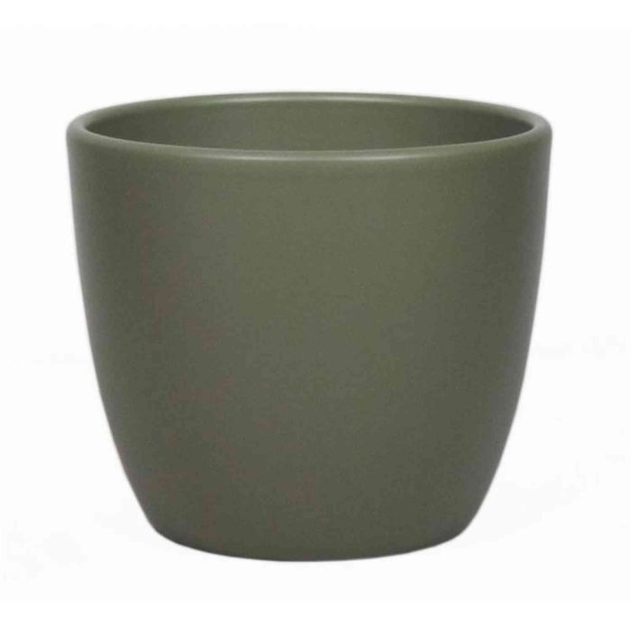 Sagebrook Home Fioriera In Ceramica Grigio Opaco Con Base In Legno, 20 Cm