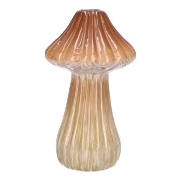 Vaso da fiori RATBURGA, a forma di fungo, ceramica, scanalature, marrone-beige, 16cm, Ø9cm