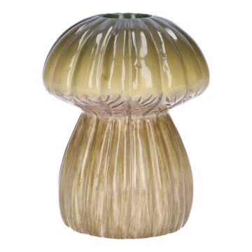 Vaso di ceramica REFELINDE, a forma di fungo, scanalature, verde-beige, 12cm, Ø9,5cm