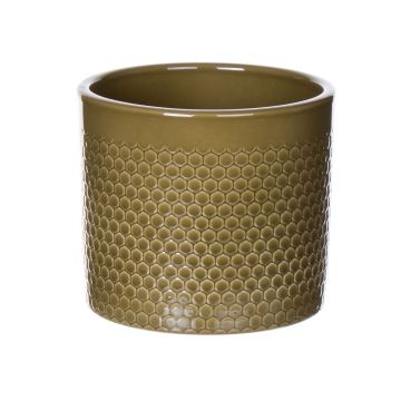 Fioriera in ceramica CINZIA, motivo a puntini, kaki, 12,3cm, Ø13,5cm