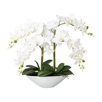Orchidea Phalaenopsis in tessuto KENTOL, vaso in ceramica, radici, bianco, 55 cm