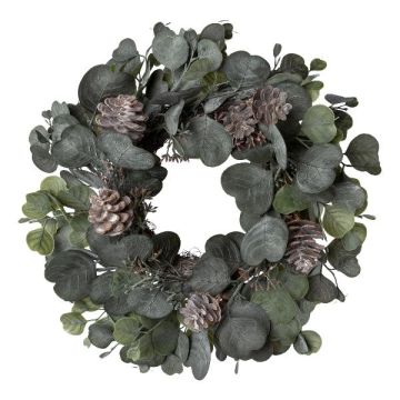 Corona artificiale eucalipto RINPO, pigne, grigio-verde, Ø 35 cm