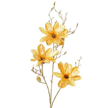 Ramo di magnolia artificiale in velluto LEAFY, giallo-oro, 115 cm