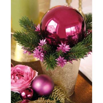 Composizione di abete artificiale SKELLA in vaso decorativo, palla, rosa, 20cm