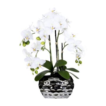 Fiore artificiale Phalaenopsis Orchidea SINKA in vaso decorativo argento, bianco, 55 cm
