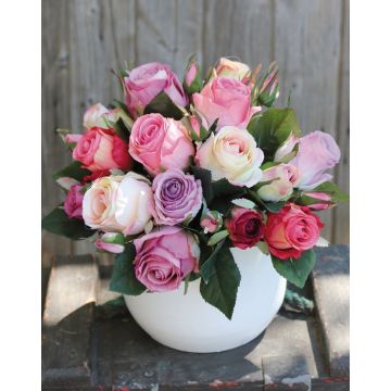 Mazzo di rose finte MOLLY, rosa-crema-rosso, 30cm, Ø25cm