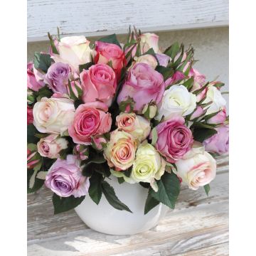 Mazzo di rose finte MOLLY, rosa-crema, 30cm, Ø25cm
