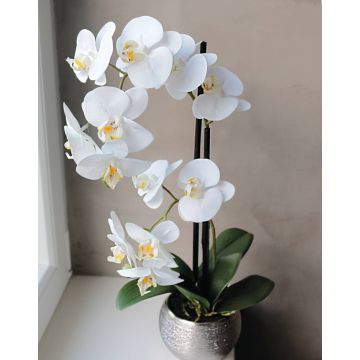 Orchidea Phalaenopsis artificiale EMILIA, vaso decorativo, bianco, 50cm