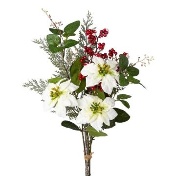 Bouquet artificiale di stelle di Natale e cipresso DORFI, bacche, bianco-rosso, 55 cm