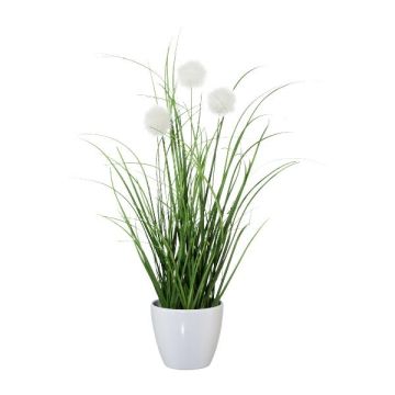 Erba sintetica BORFI in vaso decorativo, pannocchie, bianco, 35 cm