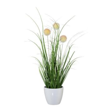 Erba sintetica BORFI in vaso decorativo, pannocchie, crema-rosa, 35 cm