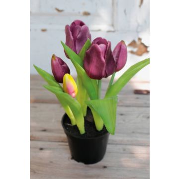 Tulipano artificiale CAITLYN in vaso decorativo, viola-verde, 25cm, Ø2-6cm