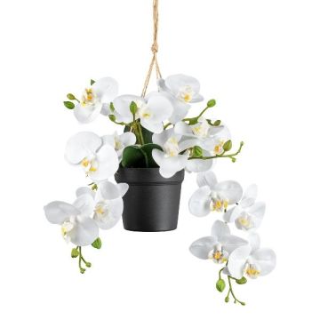 Orchidea Phalaenopsis artificiale in vaso sospeso LARSAY, vaso decorativo, bianco, 25 cm