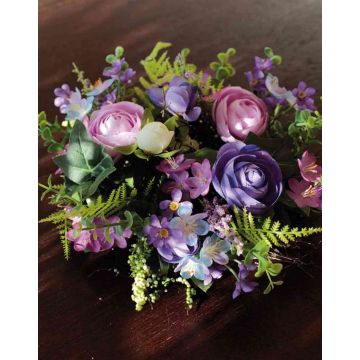 Corona di ranuncoli artificiali SHAYA con fiore di cera, blu-viola, Ø25cm