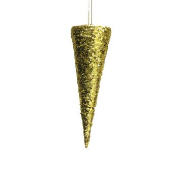 Decorazione natalizia appesa a cono SHUFAN, glitter, oro, 20 cm