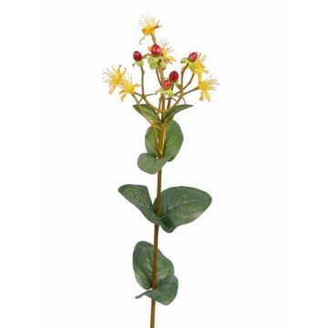Ramo di iperico finto ARMIE con fiori, frutti , giallo-rosso 65cm