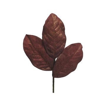 Ramo artificiale di foglie di magnolia JUNWEI, glitter, rosso-oro, 30 cm