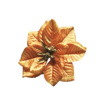 Poinsettia decorativa FEIMEI, arancione-oro, Ø11cm
