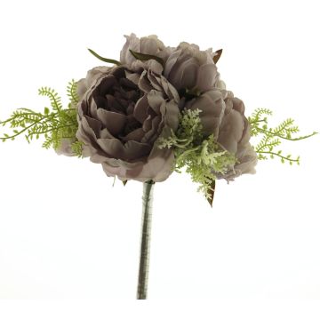 Bouquet di peonie artificiali ZIHONG con felce, stelo, viola antico, 30cm