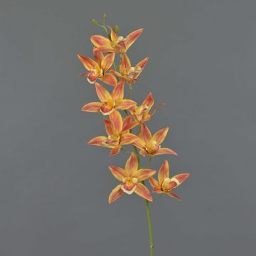 Ramo decorativo di orchidea cymbidium YAMEI, giallo-arancione, 80 cm