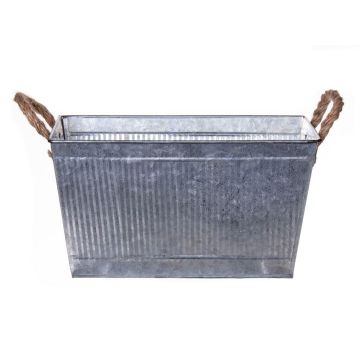 Fioriera rettangolare BIMETO con manici, scanalature, zinco, argento, 24x14x13 cm