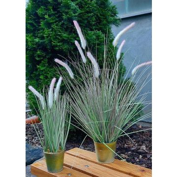 Erba artificiale SVERRE con pannocchie, vaso in zinco, rosa-verde, 50 cm