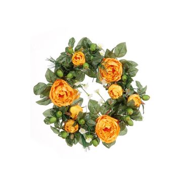 Corona di peonie artificiali SOLANI, pino, arancio, Ø15cm