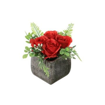 Composizione floreale artificiale di rosa, iperico ABUD, vaso decorativo, rosso, 17cm, Ø18cm