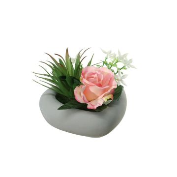 Composizione floreale artificiale di rosa, Agave BEVIS, vaso decorativo, rosa-bianco, 14cm, Ø18cm