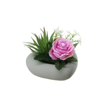 Composizione floreale artificiale di rosa, Agave BEVIS, vaso decorativo, bianco-lilla, 14 cm, Ø18 cm