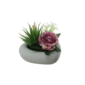 Composizione floreale artificiale di rosa, Agave BEVIS, vaso decorativo, bianco-viola, 14cm, Ø18cm
