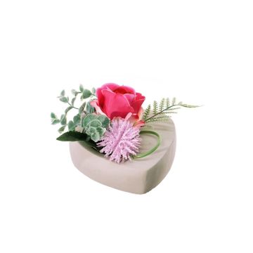 Composizione floreale finta di rosa, Allium EIVOR, vaso decorativo, rosa-fucsia, 12cm, Ø17cm