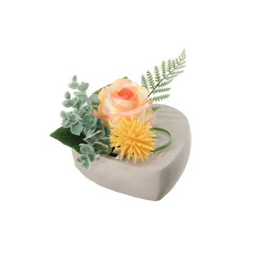 Composizione floreale finta di rosa, Allium EIVOR, vaso decorativo, giallo-salmone, 12cm, Ø17cm
