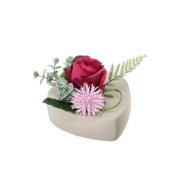 Composizione floreale finta di rosa, Allium EIVOR, vaso decorativo, rosa bordeaux, 12 cm, Ø17 cm