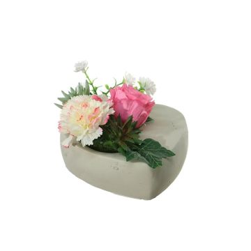 Composizione floreale artificiale di garofano, rosa, sedum, agave BODIL, vaso decorativo, rosa-crema, 10cm, Ø17cm
