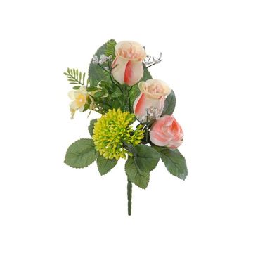 Composizione floreale artificiale di rosa, ranuncolo, Allium HOKUNA, gambo, rosa-giallo, 27cm, Ø20cm